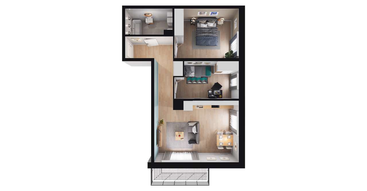 3-pokojowe mieszkanie 57m2 + balkon Bezpośrednio - Pełny obrazek: 2/8