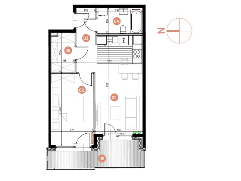 Mieszkanie,43.95m², 2 pokoje, 5 piętro, B-KLM12-LM42, Nowe Horyzonty - Pełny obrazek: 2/14