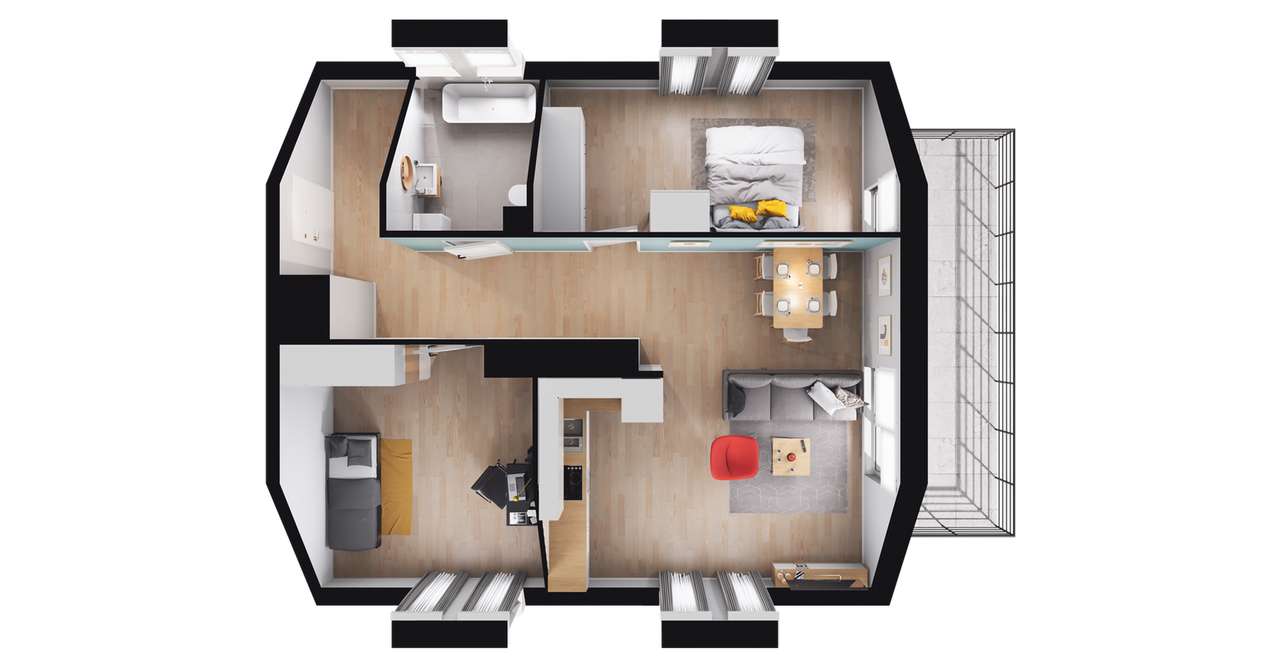 3-pokojowe mieszkanie 53m2 + balkon - Pełny obrazek: 2/8