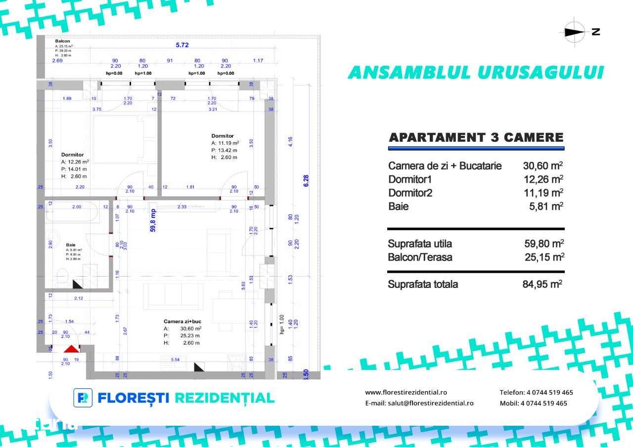 Comision 0%! Apartamente cu 3 camere, 60 mp, bloc nou, Urusagului-4