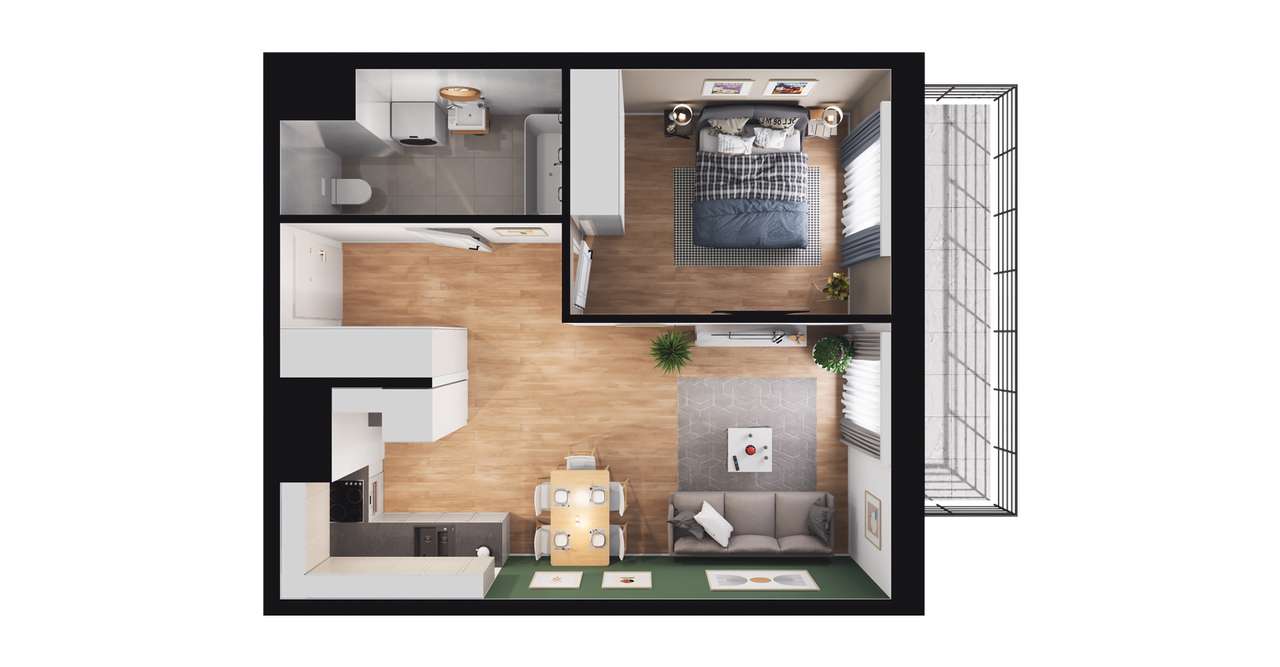 2-pokojowe mieszkanie 43m2 + balkon Bezpośrednio - Pełny obrazek: 2/8