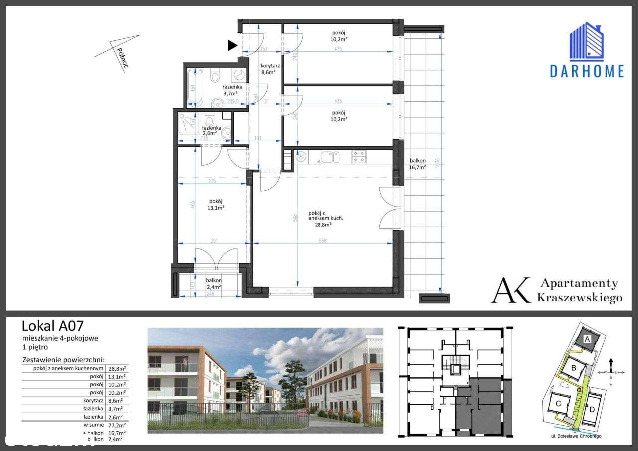 4-pokojowe mieszkanie 77m2 + 2 balkony - Pełny obrazek: 2/9