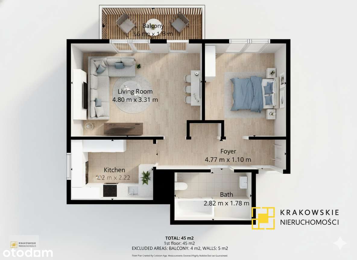 Mieszkanie - 2 Pokoje 44,7m2 Z Osobną Kuchnią-11