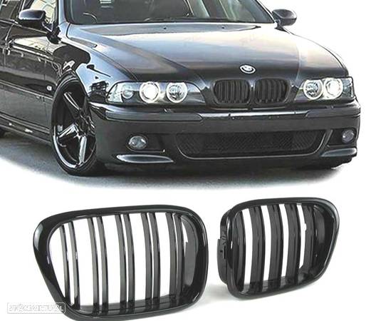 GRELHA DUPLA PRETO BRILHANTE PARA BMW SERIE 5 E39 95-03 - 1