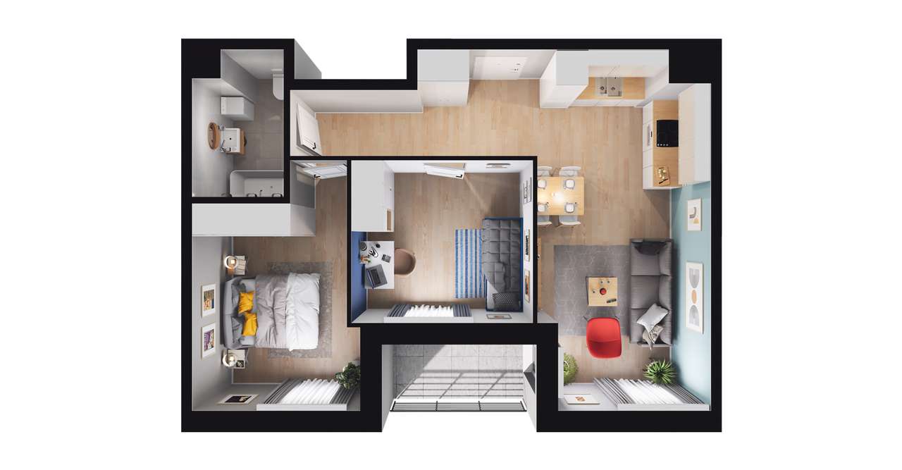 3-pokojowe mieszkanie 54m2 + loggia - Pełny obrazek: 2/8