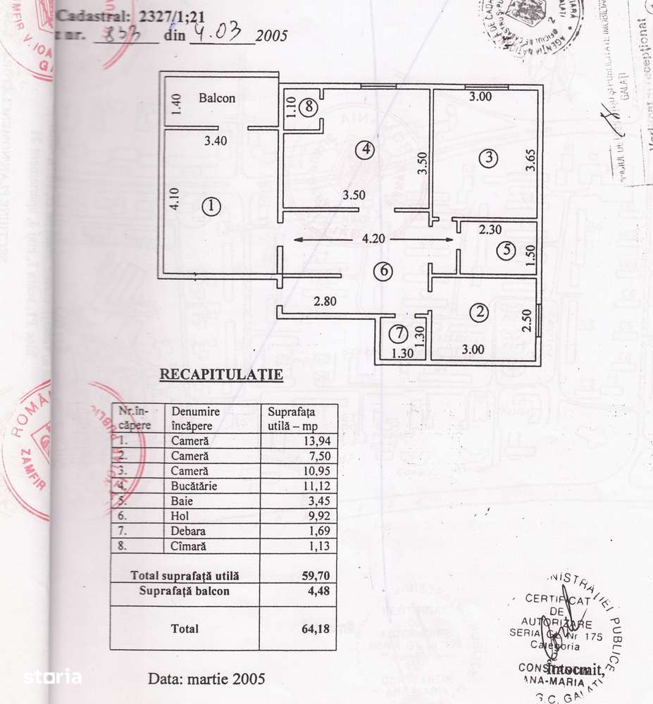 Apartament 3 Camere decomandate, Baie cu geam, 64m2 , Mazepa