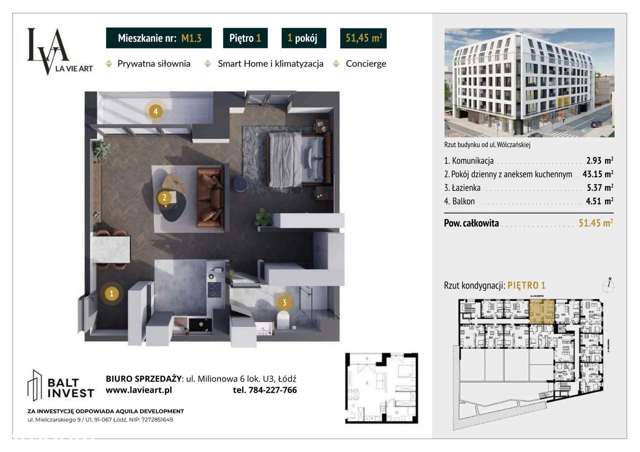 1-pokojowe mieszkanie 51m2 + balkon Bez Prowizji - Pełny obrazek: 2/9