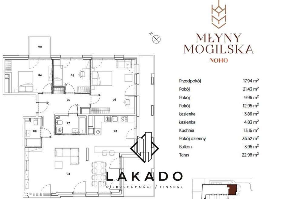 Luksusowy apartament 4 pokoje z tarasem w centrum - Pełny obrazek: 2/8