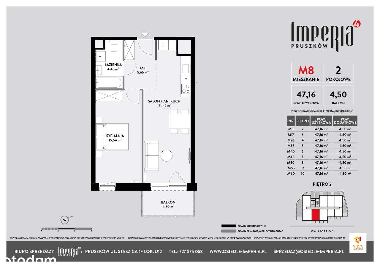 M55 mieszkanie 2 pokojowe z balkonem 47,16 m2