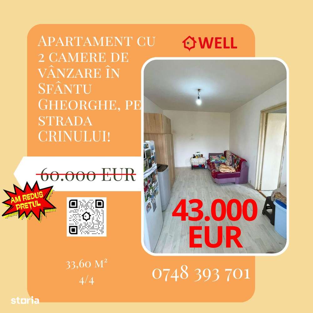 Apartament cu 2 camere de vânzare în Sf.Gheorghe, pe strada Crinului! - Imagine principală: 1/9