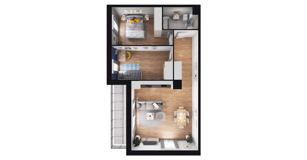 3-pokojowe mieszkanie 63m2 + balkon Bezpośrednio - Pełny obrazek: 2/8