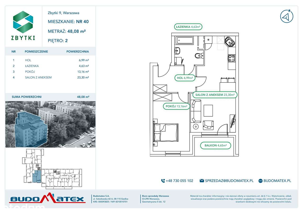 2-pokojowe mieszkanie 48m2 + balkon - Pełny obrazek: 2/9