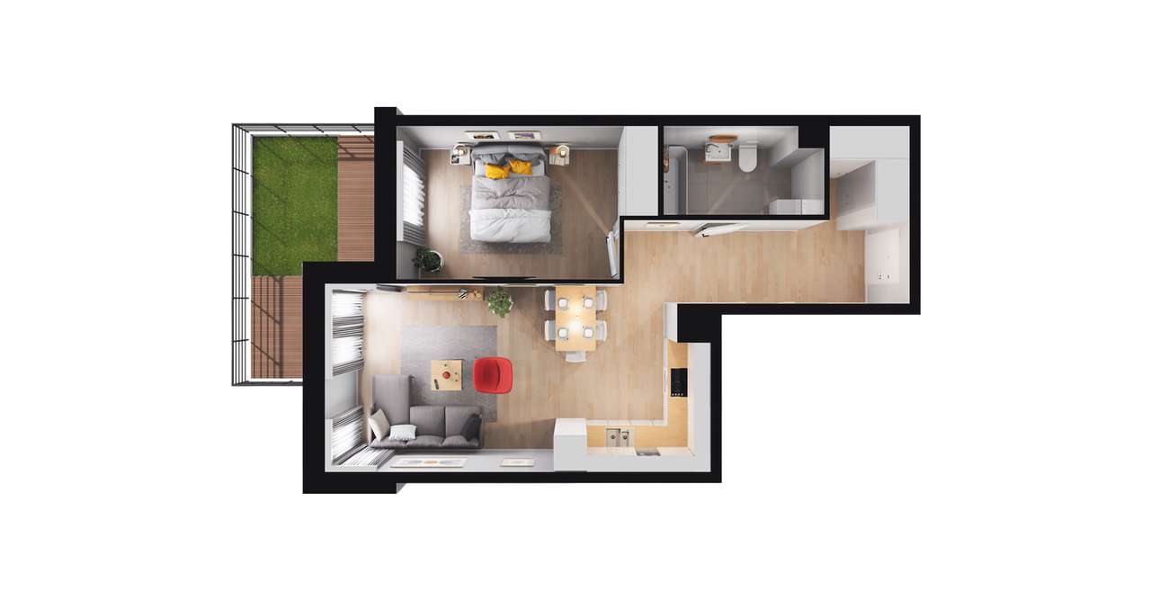 2-pokojowe mieszkanie 49m2 + ogródek Bezpośrednio - Pełny obrazek: 2/8