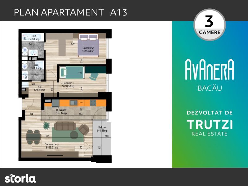 Apartament 3 camere A13 - Bacau - Complex Avanera