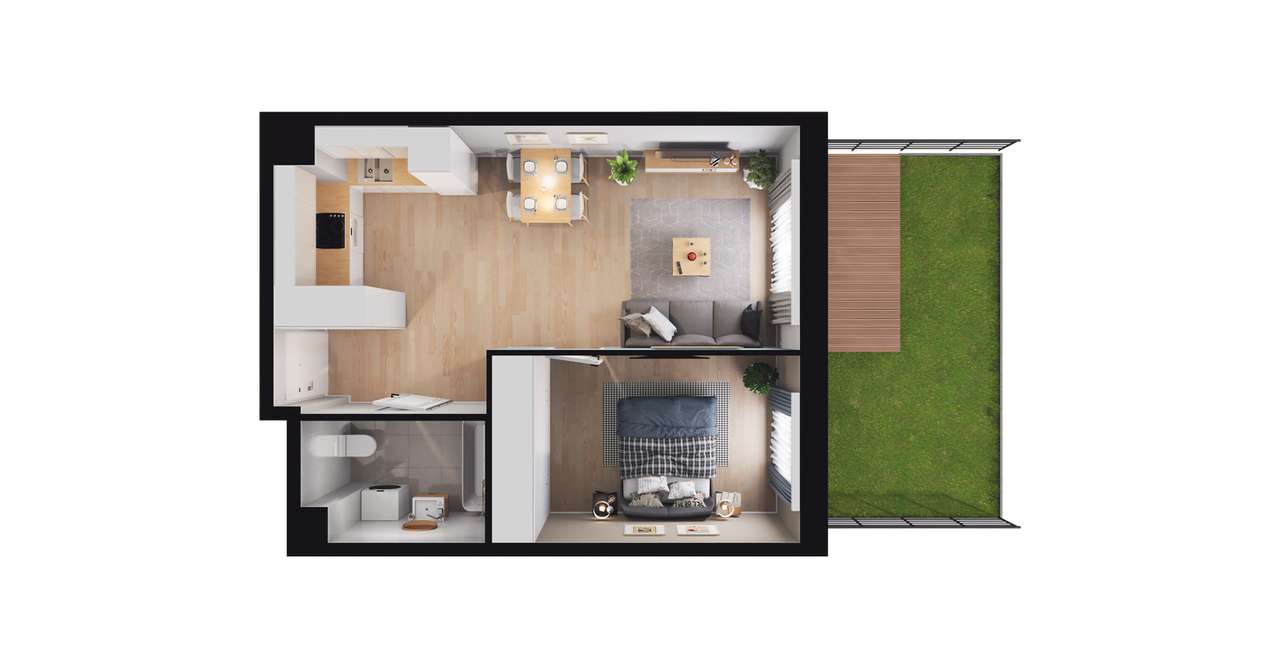 2-pokojowe mieszkanie 40m2 + ogródek Bezpośrednio - Pełny obrazek: 3/9