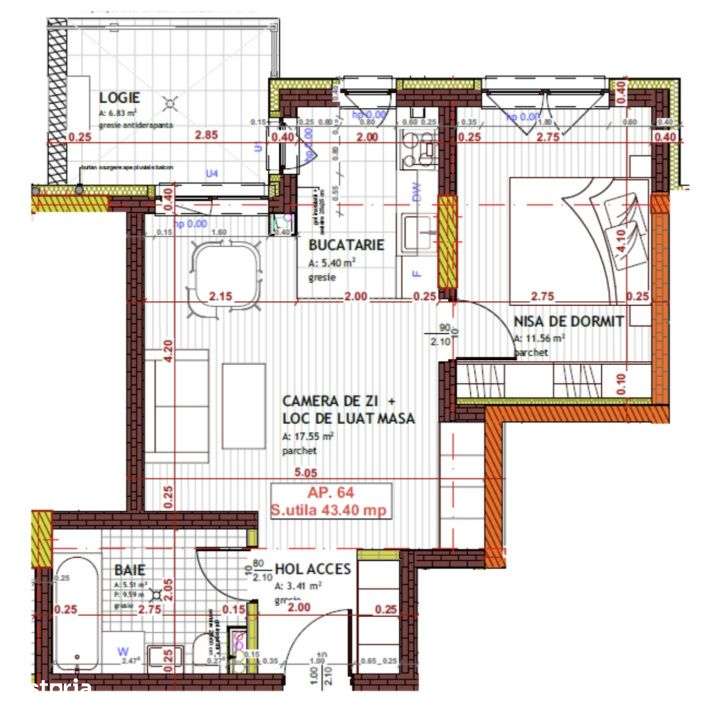 Apartament de 2 camere, 43.4 mp, semifinisat, Zona Tineretului - Imagine principală: 2/2