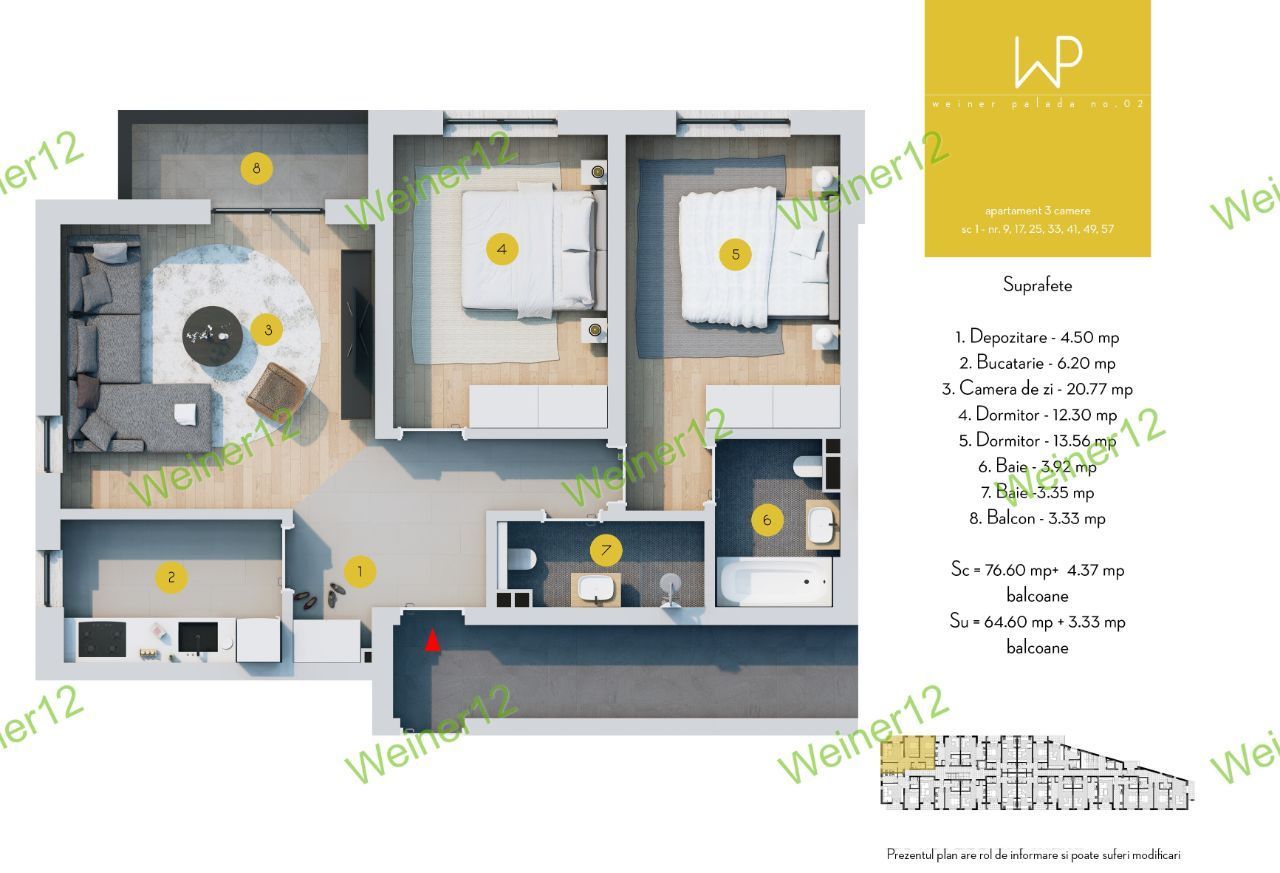 Apartament 3 camere Proiect Weiner2 Militari Direct Dezvoltator