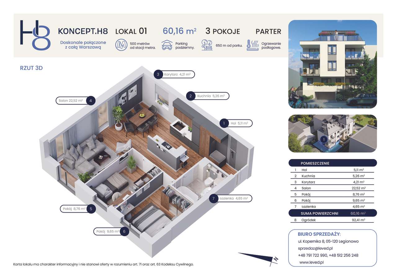 Mieszkanie 3 pokojowe z ogródkiem. Warszawa ul. Hodowlana 8-6