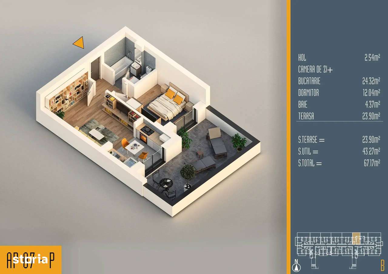 Studio spațios cu terasă 24mp – oferta -  preț de lansare - Imagine principală: 5/8