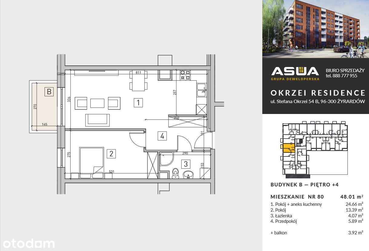 Mieszkanie, 48.01 m², Żyrardów