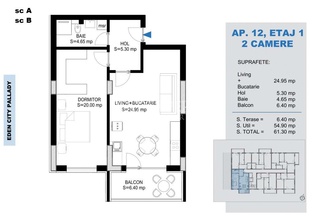2 Camere Bloc Intim -Incalzire Pardoseala - Imagine principală: 3/5