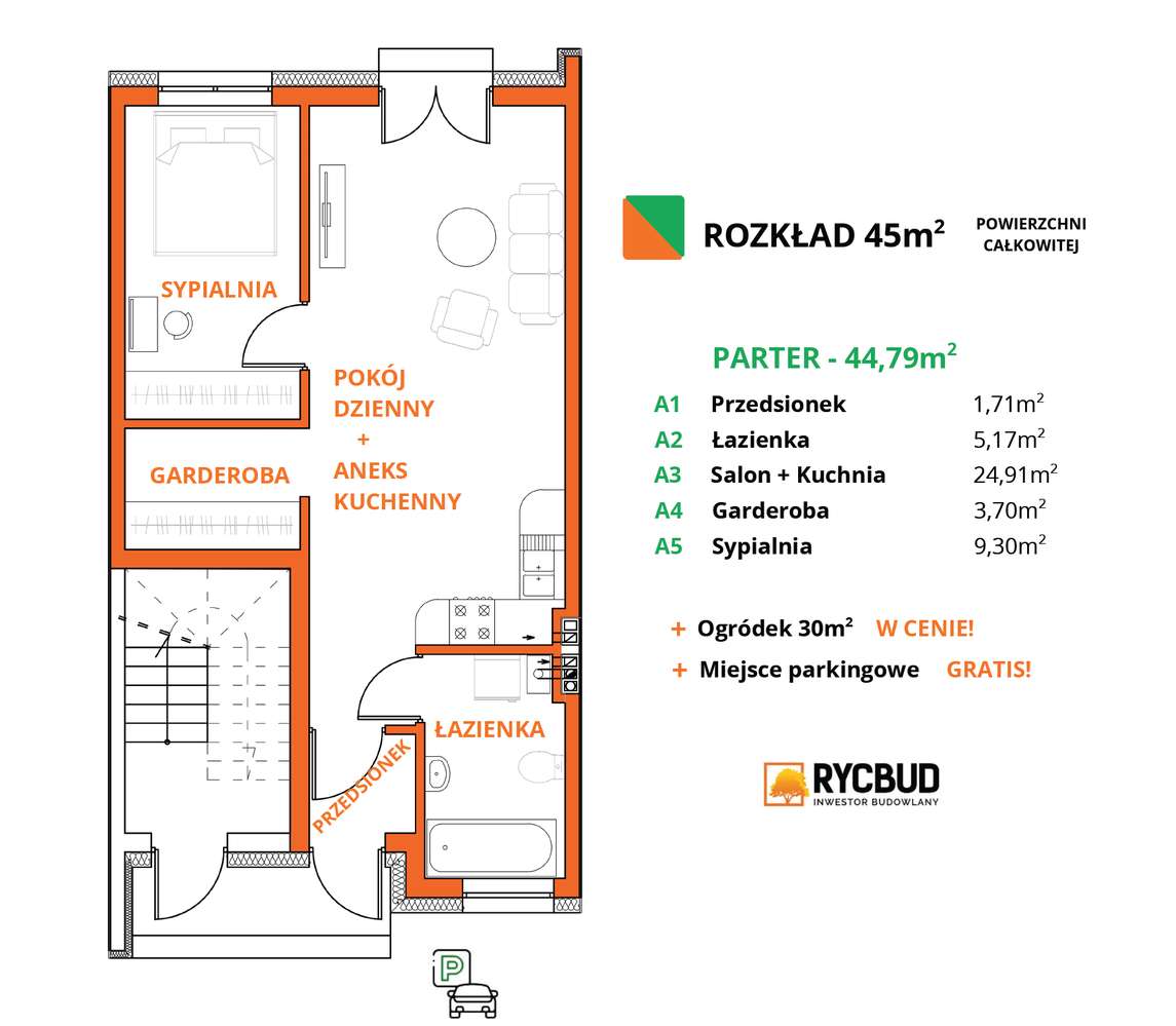 Parter z ogródkiem! 45 m² ciszy i zieleni w świetnej lokalizacji!-3