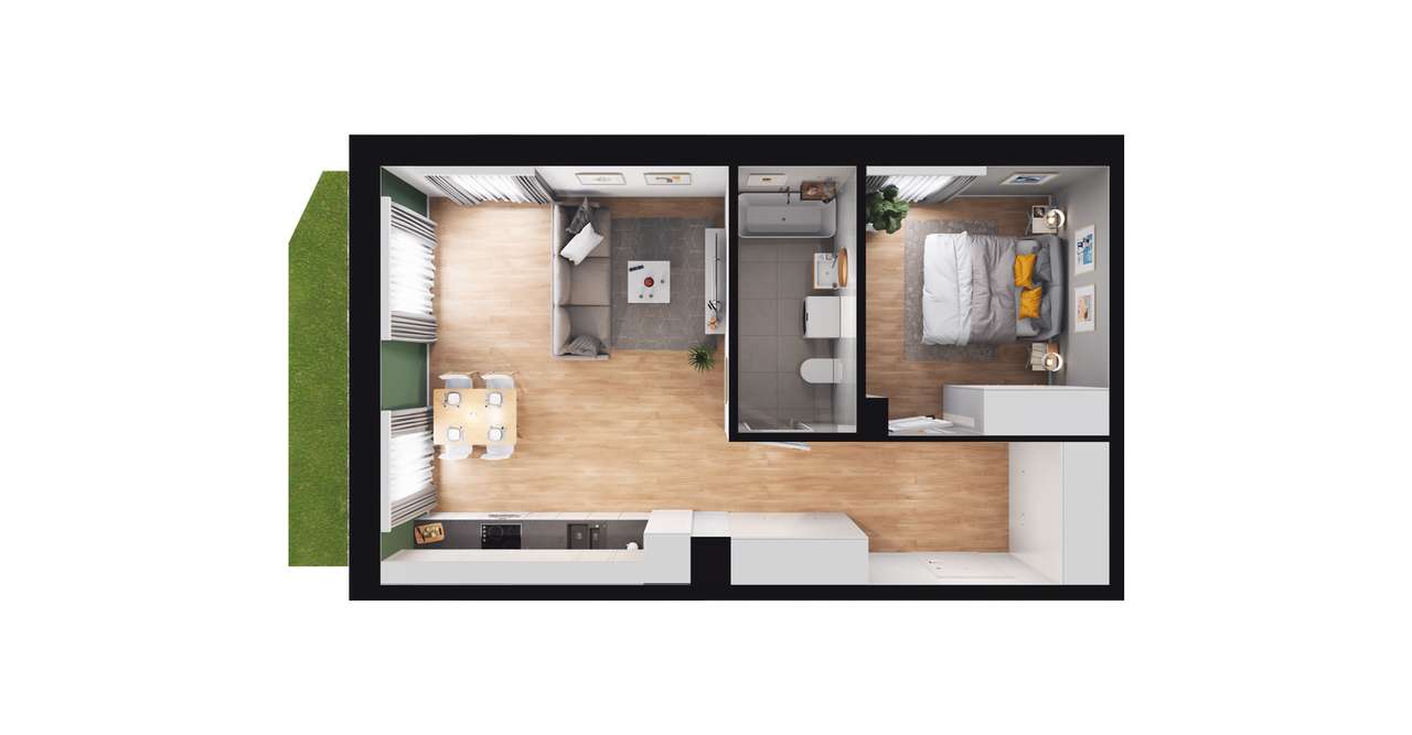 2-pokojowe mieszkanie 47m2 + ogródek - Pełny obrazek: 2/7