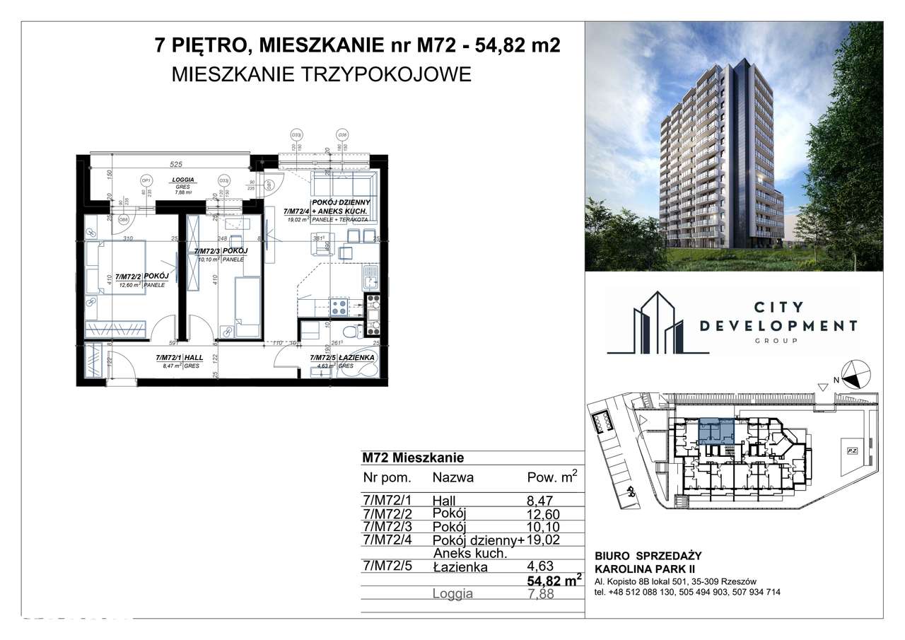 3-pokojowe mieszkanie 54m2 + loggia Bezpośrednio - Pełny obrazek: 2/7
