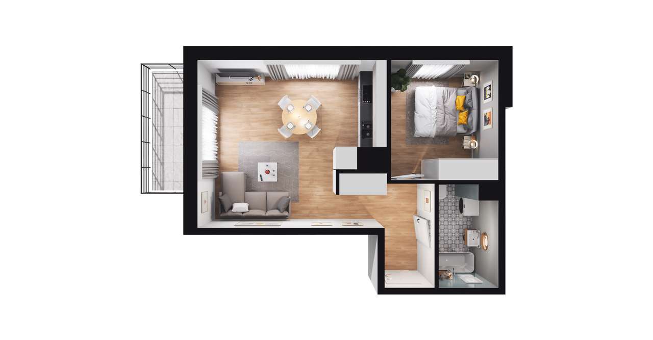 2-pokojowe mieszkanie 42m2 + balkon Bezpośrednio - Pełny obrazek: 2/8