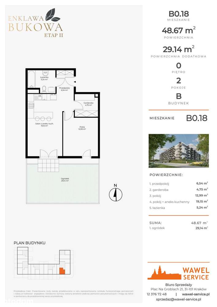 2-pokojowe mieszkanie 48m2 + ogródek Bez Prowizji - Pełny obrazek: 2/9