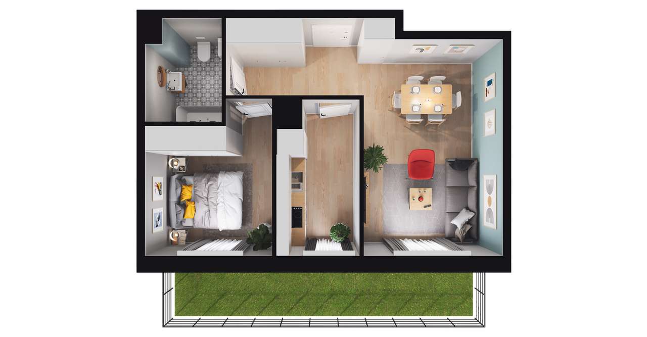 2-pokojowe mieszkanie 43m2 + ogródek - Pełny obrazek: 2/8