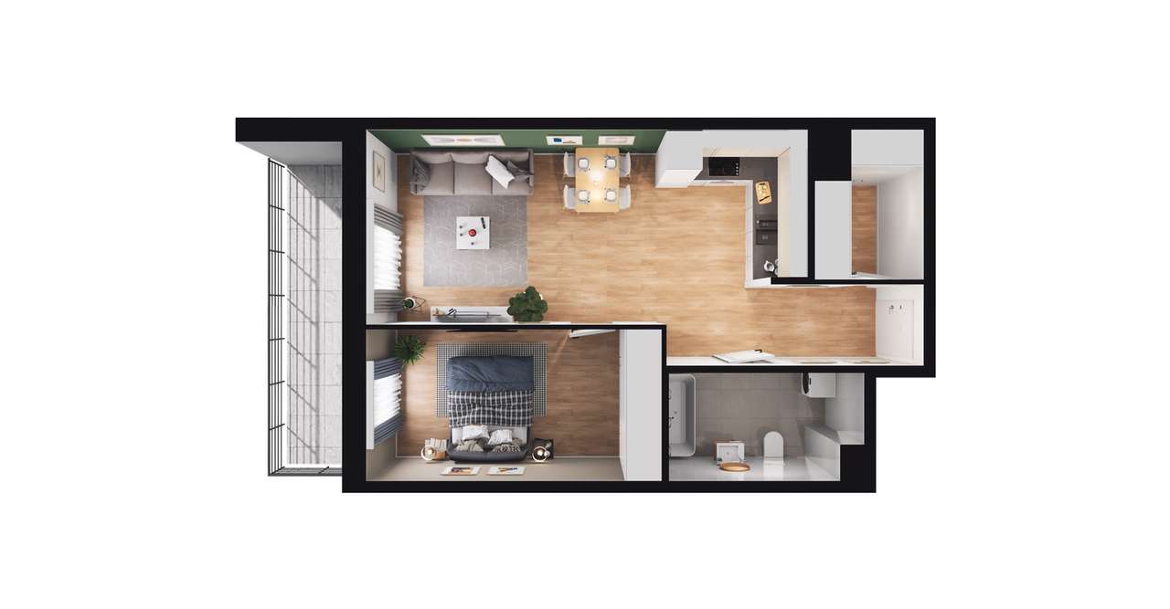 2-pokojowe mieszkanie 48m2 + loggia Bezpośrednio - Pełny obrazek: 2/8