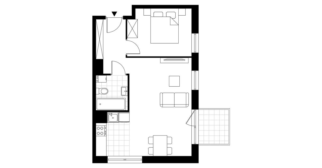 2-pokojowe mieszkanie 42m2 + balkon - Pełny obrazek: 3/8