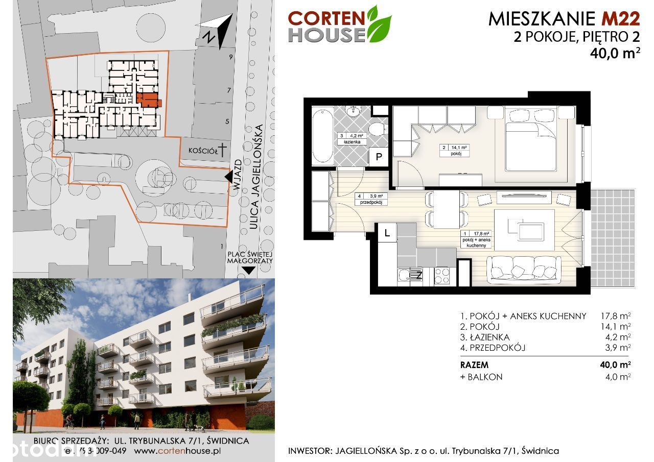CortenHouse – 2 pokoje/aneks/balkon/40,0m² (M22)