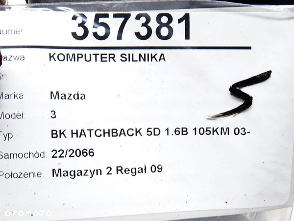 KOMPUTER SILNIKA MAZDA 3 (BK) 2003 - 2009 1.6 (BK14) 77 kW [105 KM] benzyna 2003 - 2009 100140-7041 - 7