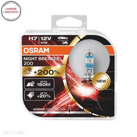 Set 2 Becuri Auto-Moto Halogen Osram Night Breaker Laser 200 64210NB200-HCB H7 12V- livrare gratuita - 2