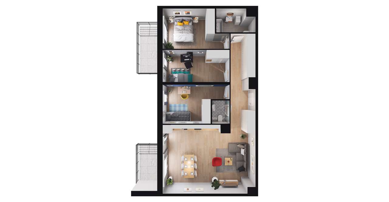 4-pokojowe mieszkanie 87m2 + 2 balkony - Pełny obrazek: 2/8