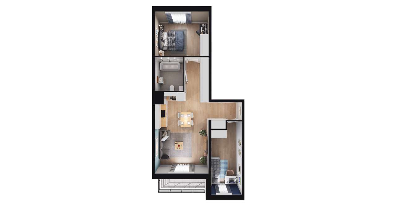 3-pokojowe mieszkanie 56m2 + loggia Bezpośrednio - Pełny obrazek: 2/8