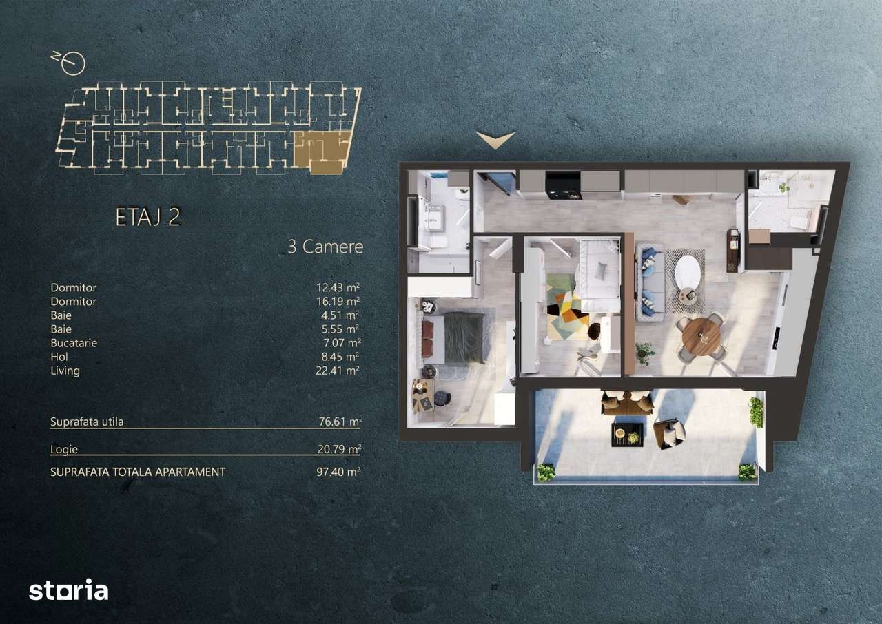 Apartament 3 camere 77 mp, etaj 2, ansamblul Elite - Imagine principală: 4/16