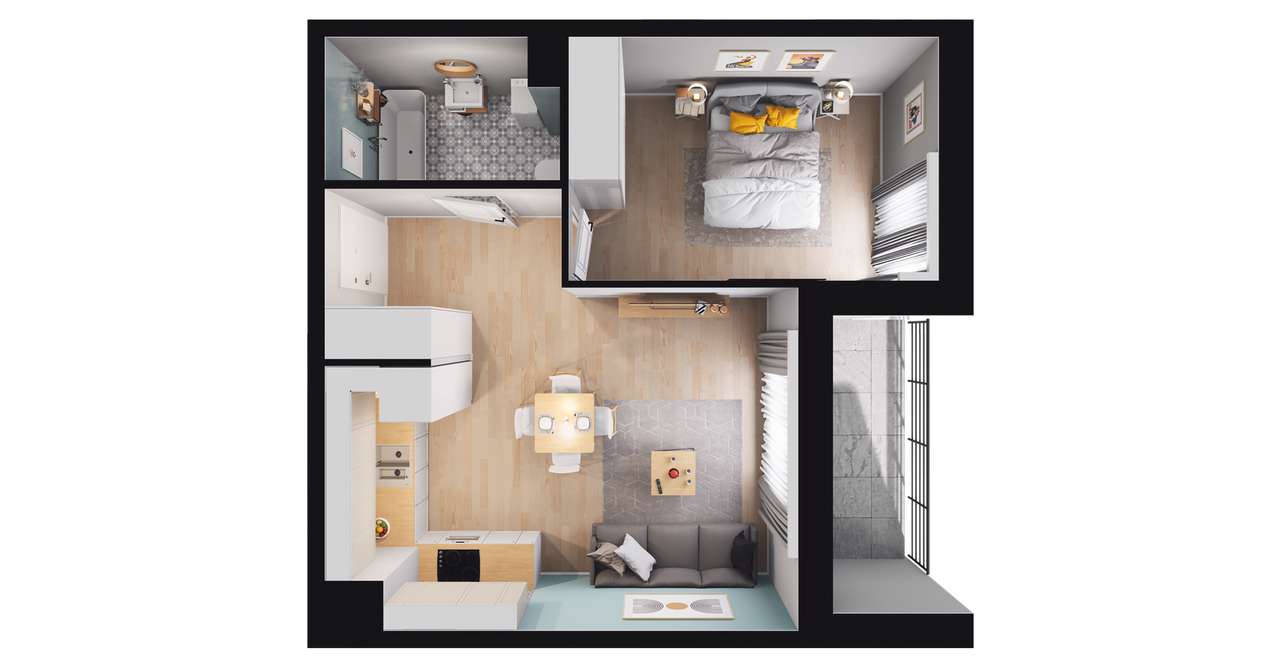 2-pokojowe mieszkanie 39m2 + loggia - Pełny obrazek: 2/6