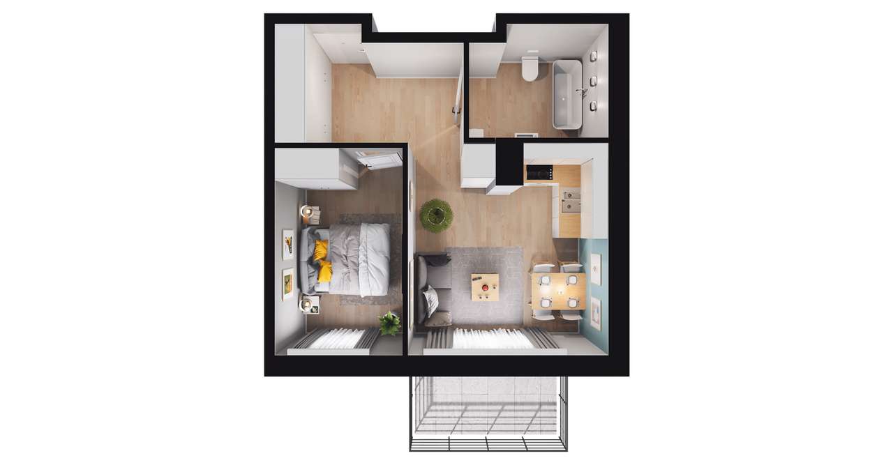 2-pokojowe mieszkanie 36m2 + balkon - Pełny obrazek: 3/9