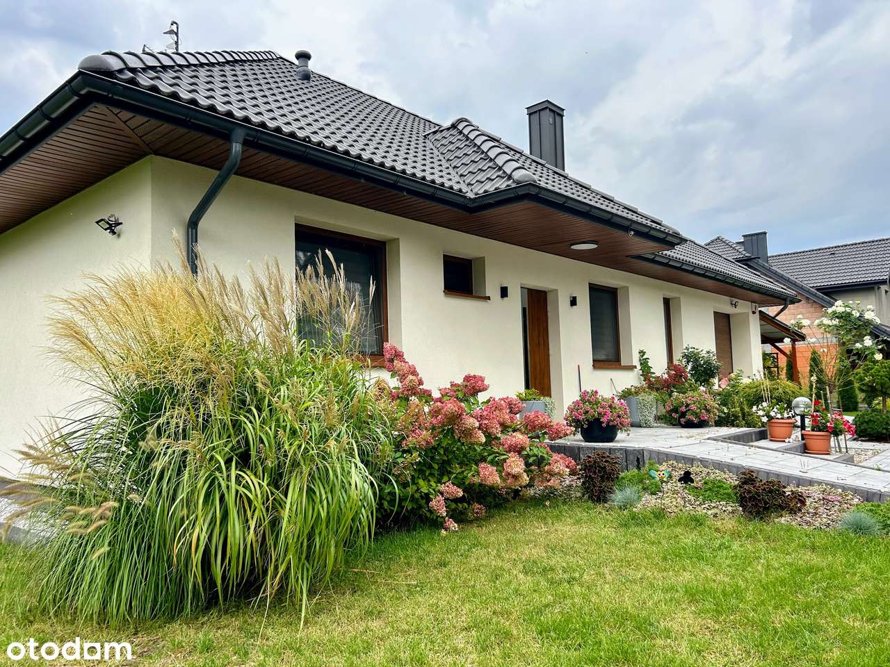 Nowoczesny dom z garażem i zadbanym ogrodem w podmiejskiej okolicy-0