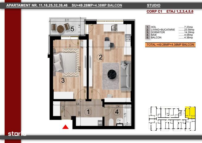 Apartament 2 camere, tip studio, metrou Berceni