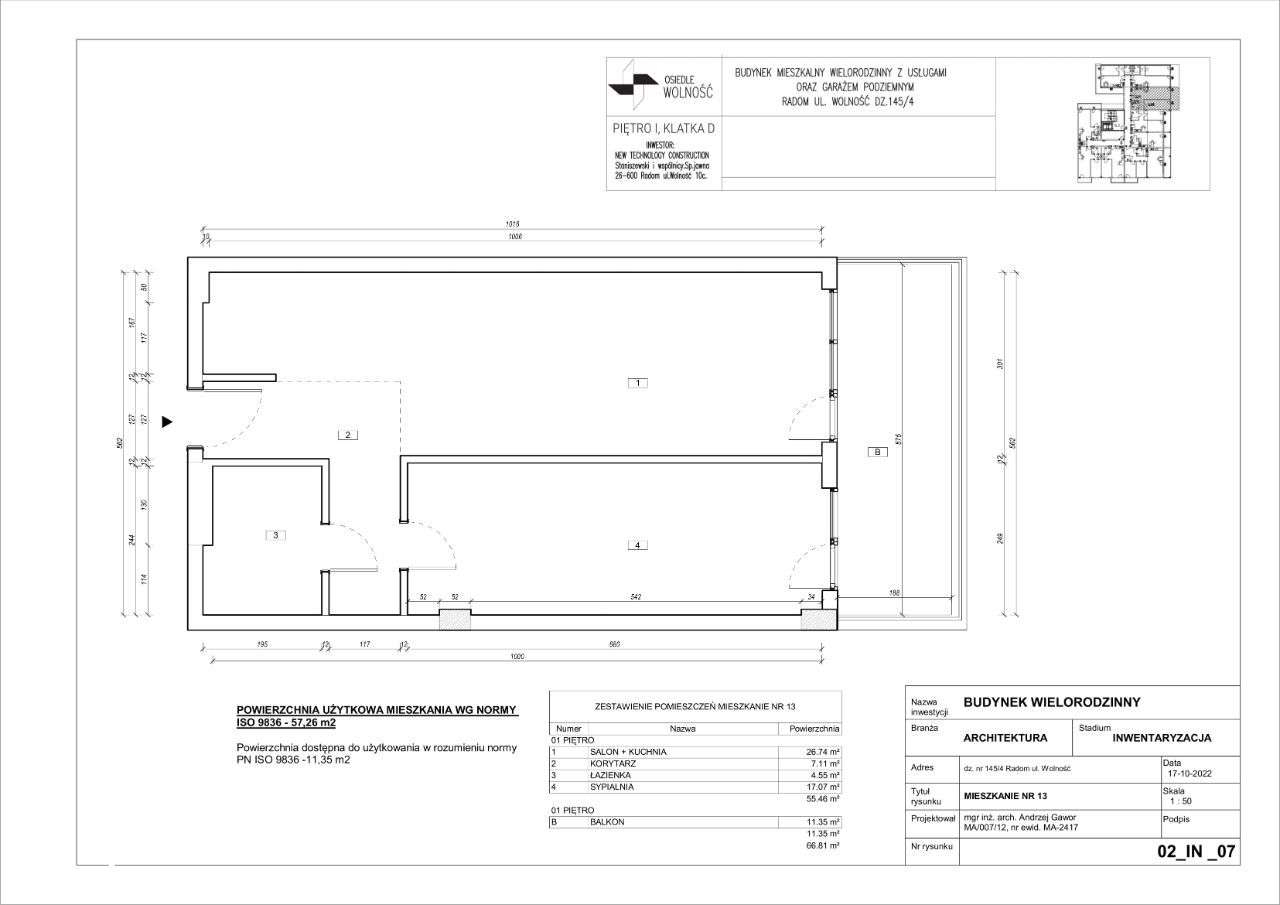 Osiedle Wolność , P 1, 57,26 m2, ul.Wolność nr D13 - Pełny obrazek: 2/5