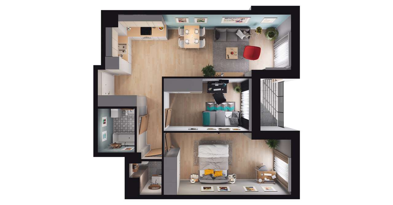 3-pokojowe mieszkanie 60m2 + loggia Bezpośrednio - Pełny obrazek: 3/9