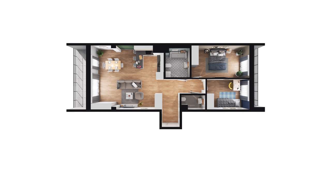 3-pokojowe mieszkanie 69m2 + 2 balkony - Pełny obrazek: 2/8