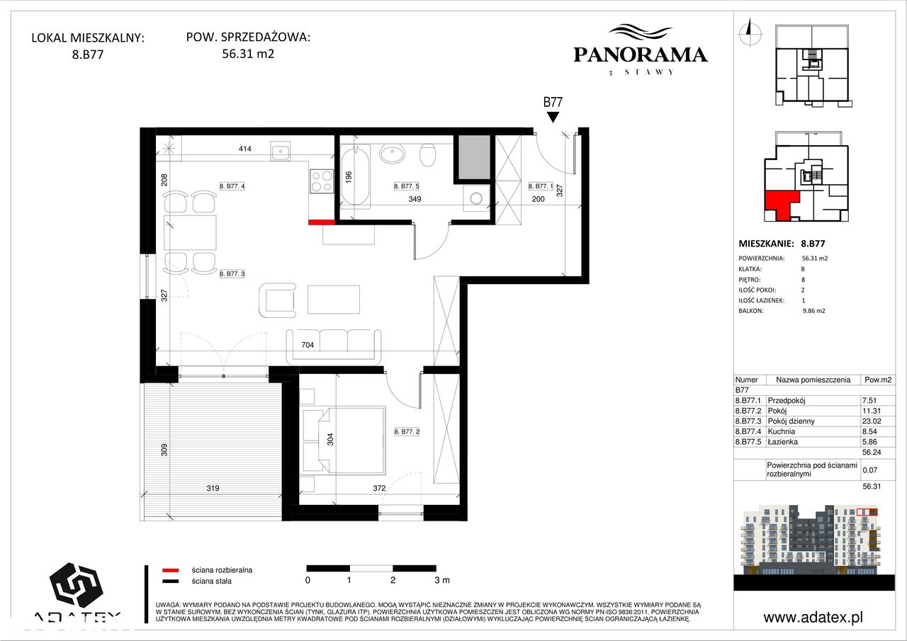 Panorama 3 Stawy | mieszkanie 2-pok. | 8.B77