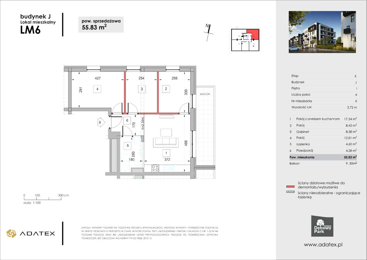 Osiedle Dębowy Park | NAROŻNE, DUŻE 4pokoje | I piętro | J6 - Pełny obrazek: 2/7