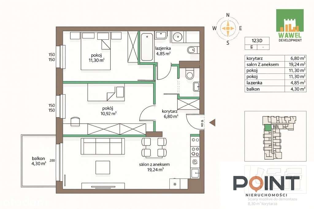 Mieszkanie 3-pokojowe, 55m2, ul. Ostródzka!-2