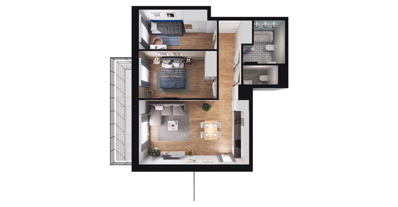 3-pokojowe mieszkanie 55m2 + balkon Bezpośrednio - Pełny obrazek: 3/9